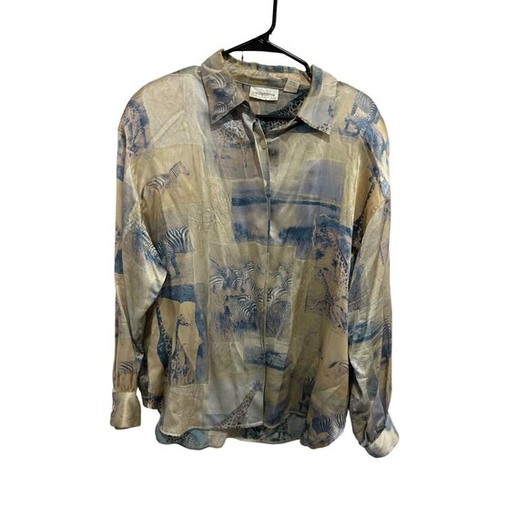 Liz Claiborne Collection Silk Safari Watercolor Print Button-Up Blouse Sz 16 - Picture 1 of 9
